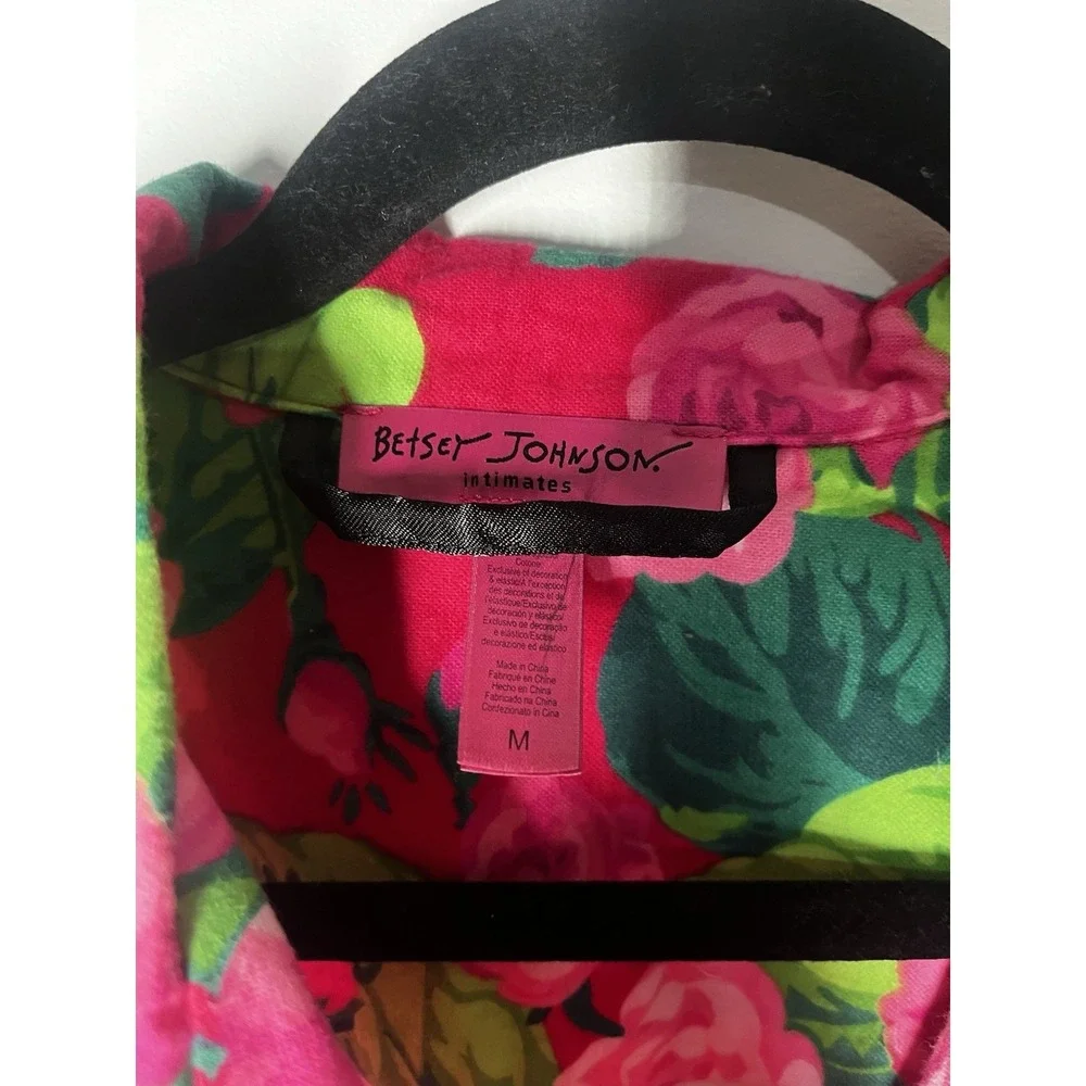 Vintage Betsey Johnson Womens M PJ  Top Rose Flannel Night Shirt Grannycore - Picture 2 of 7